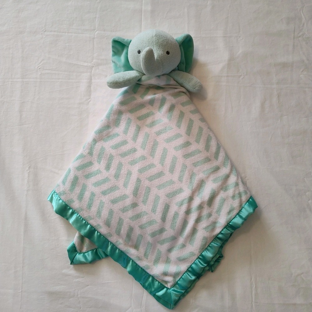 Cloud Island Green Elephant Lovey Security Blanket Mint Green 29" Plush Satin‎